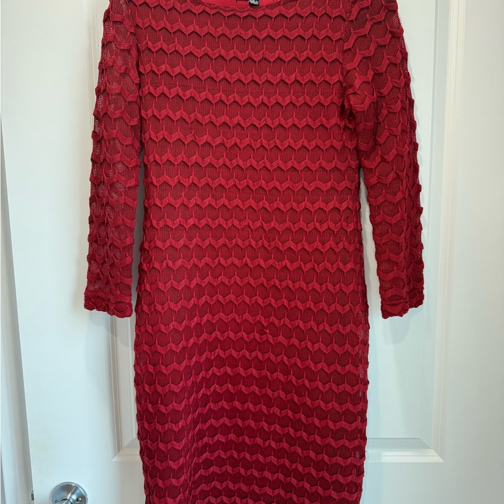 Sharagano Red Long Sleeve Textured Dress